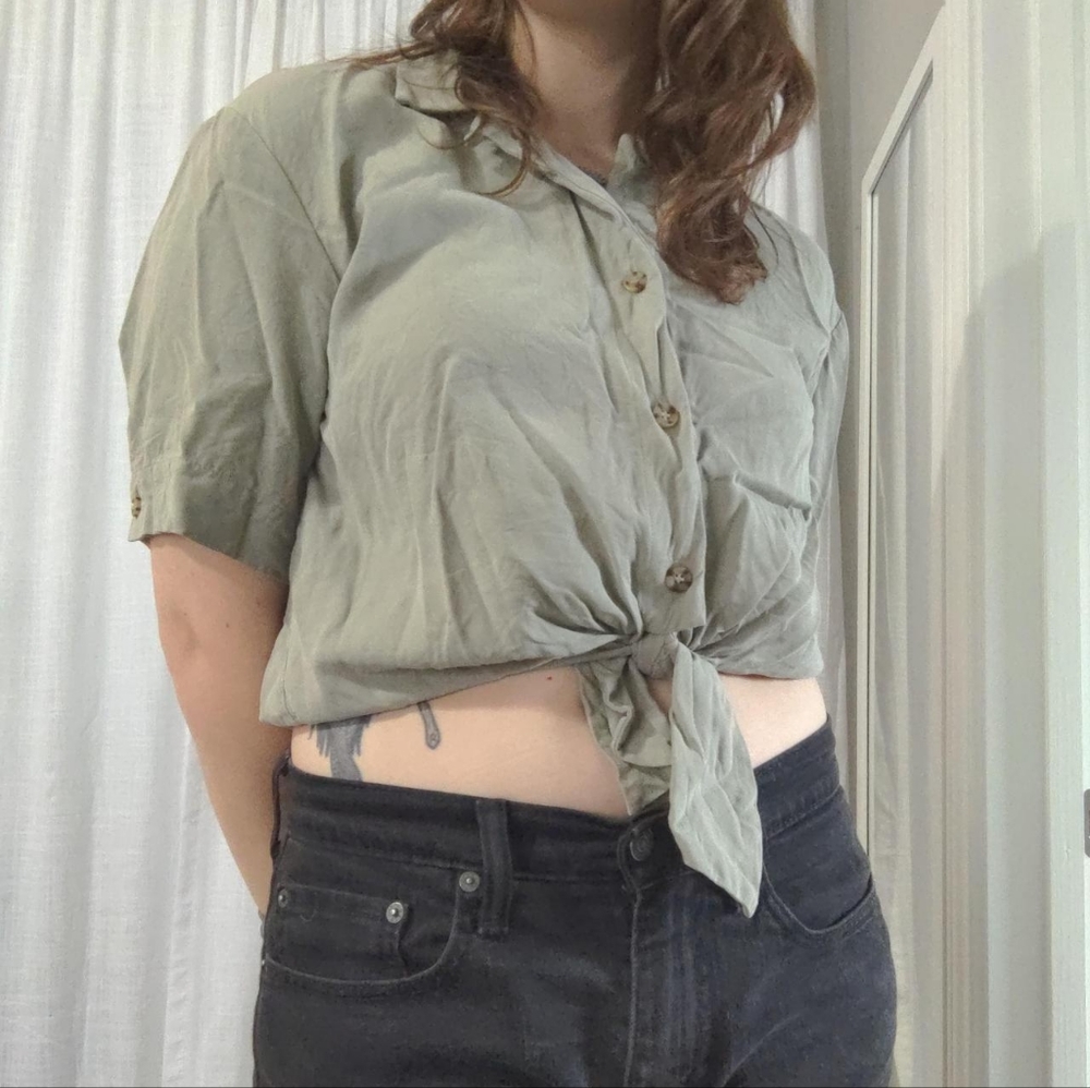 Topshop Tie-Front Button Down Cinched Shirt